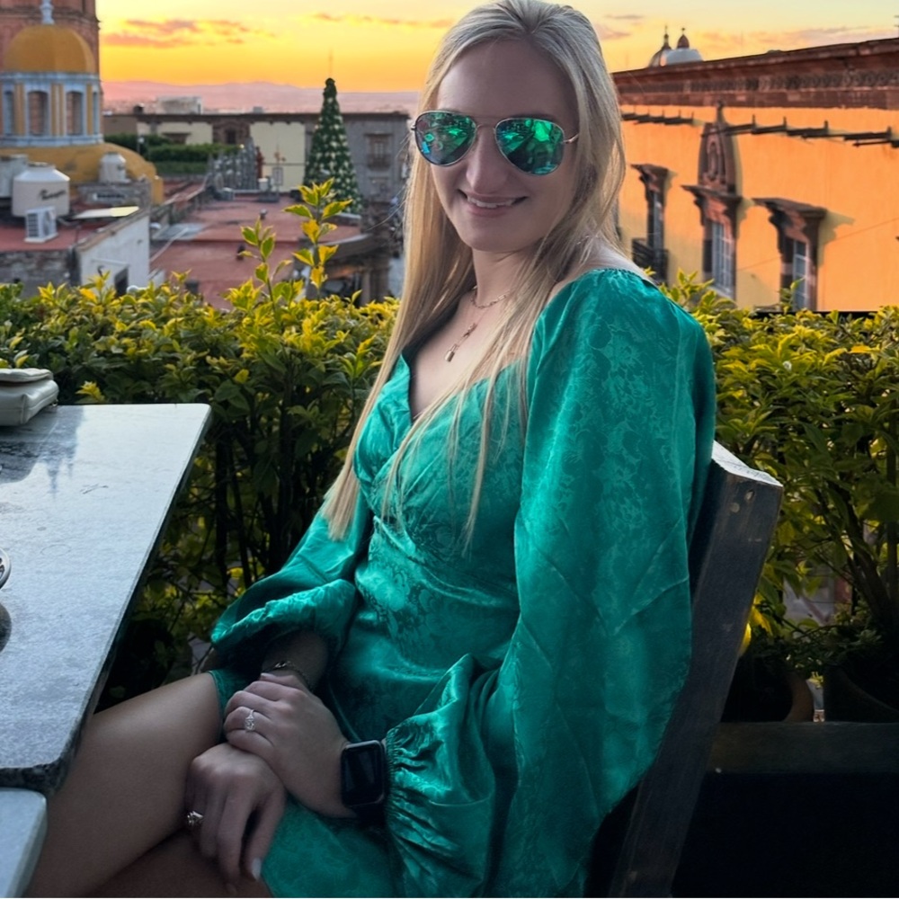 12th Tribe Vibrant Green Satin Dress